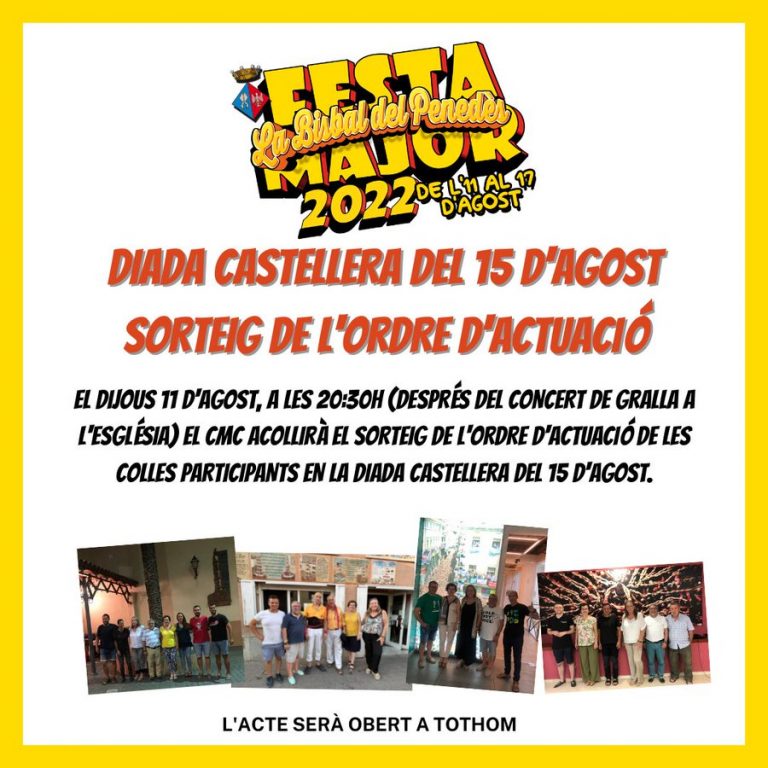 Dijous 11, 15h: La Bisbal celebra el sorteig d’ordre d’actuació de la diada de la Mare de Déu d’Agost