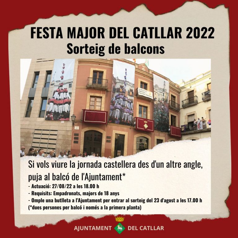 Dilluns 8, 11.30h. El Catllar sorteja balcons per seguir la diada castellera