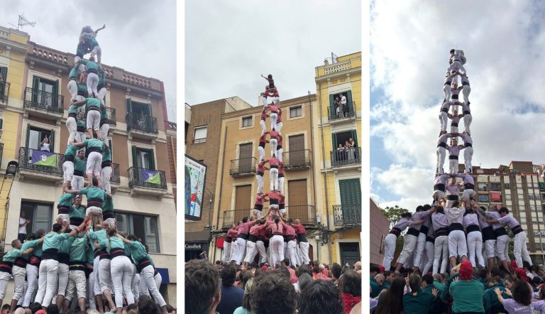Les tripletes de la Colla Vella i dels Castellers de Vilafranca manen en un cap de setmana amb moltes estrenes