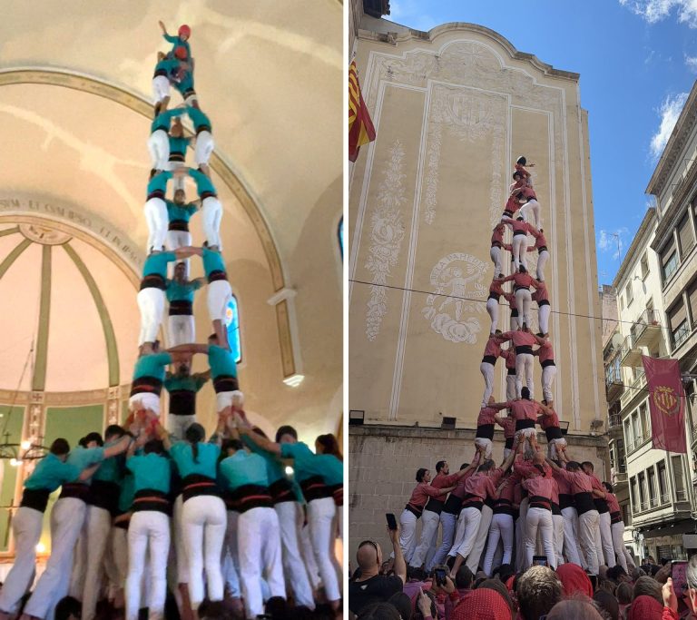 Primers castells de 9 de Castellers de Vilafranca i Colla Vella en un cap de setmana de moltes passes endavant
